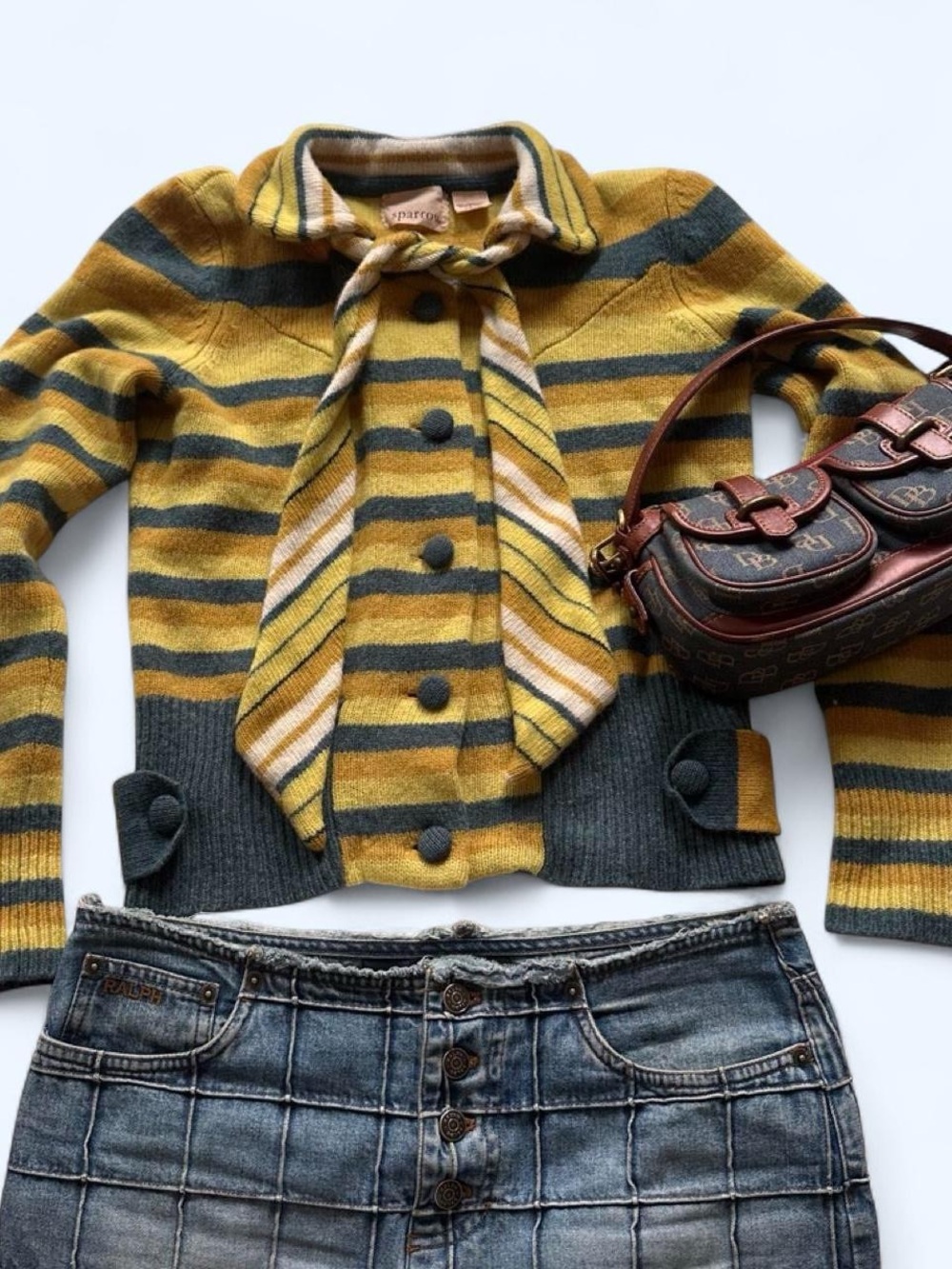 Vintage Sparrow for Anthropologie Lambswool Striped Bow Tie Cardigan Small